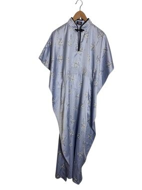 Y2K Thailand satin floral lilac, & black mumu kimono robe size L